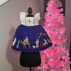 Elenor Rose Silent Night Nativity Dress Size 3/4. Red Bow. Length 18.5in